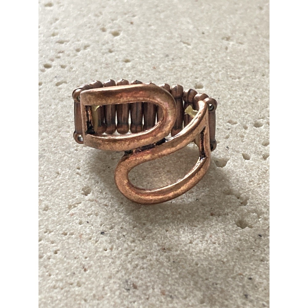 Modernist Copper Tone Stretch Ring Size 9 Abstract Open Work Artsy Adjustable